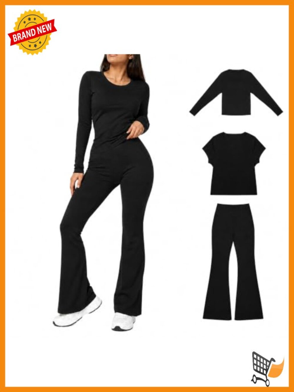 3 Piece Lounge Set Women Soft Stretch Flare Pants 2 Tops